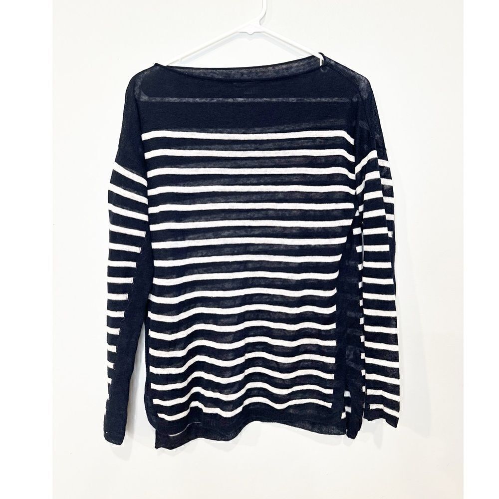 Vince linen boatneck sweater striped navy blue white